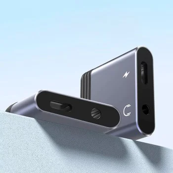 Аудио адаптер Lito (LA04L) - Lightning към Jack 3.5mm + Type-C, Поддръжка на разговори, Бързо зареждане, 60W - Черен