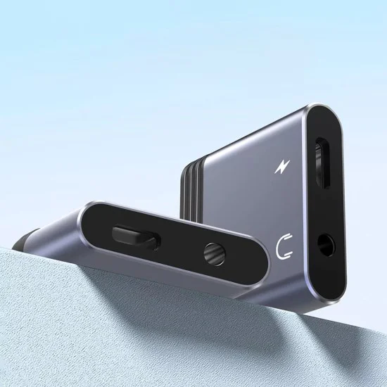 Аудио адаптер Lito (LA04L) - Lightning към Jack 3.5mm + Type-C, Поддръжка на разговори, Бързо зареждане, 60W - Черен