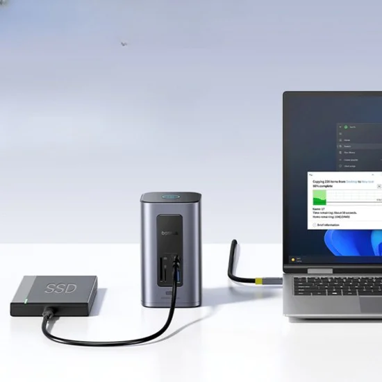 Докинг станция NU1 Air Spacemate (B00568103813-00) - Baseus - USB-C към 2x HDMI, RJ45, SD/TF, USB портове - Космическо сиво