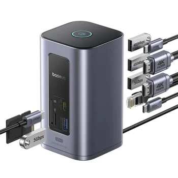 Докинг станция NU1 Air Spacemate (B00568103813-00) - Baseus - USB-C към 2x HDMI, RJ45, SD/TF, USB портове - Космическо сиво