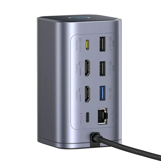Докинг станция NU1 Air Spacemate (B00568103813-00) - Baseus - USB-C към 2x HDMI, RJ45, SD/TF, USB портове - Космическо сиво