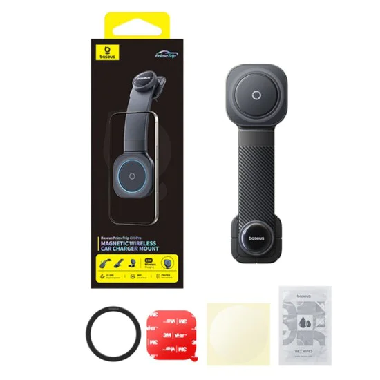 Стойка за кола PrimeTrip C03 Pro (C0013A01) - Baseus - магнитна, за табло, Type-C захранване, 3M лепенка - Черно