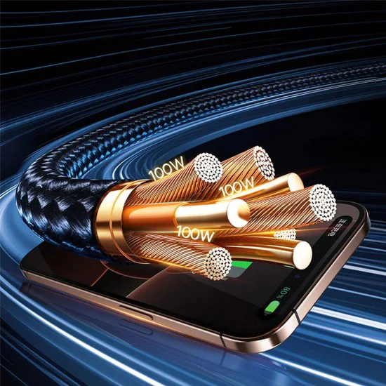 Кабел за данни Flash Series 3 (P10377501111-00) - Baseus - Бързо зареждане, USB/USB-C към Lightning/2x USB-C, 100W, 1.5м - Черно