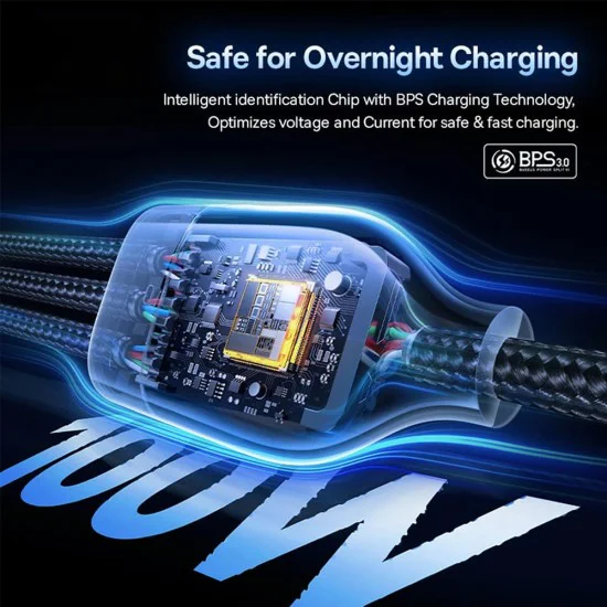 Кабел за данни Flash Series 3 (P10377501111-00) - Baseus - Бързо зареждане, USB/USB-C към Lightning/2x USB-C, 100W, 1.5м - Черно