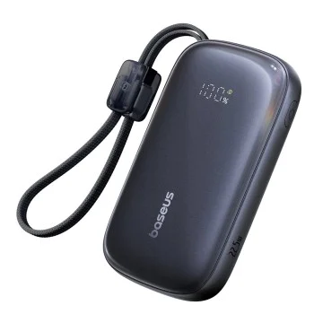 Външна батерия EnerFill FC21 Qpow 3 Ultra (E0027M00) - Baseus - с отделящ се кабел, 20000mAh, 22.5W - Космическо черно
