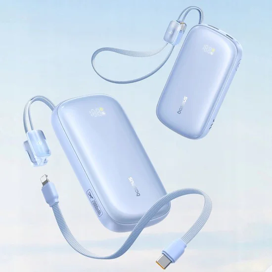 Външна батерия EnerFill FC21 Qpow 3 Ultra (E0027L03) - Baseus - с отделящ се кабел, 10000mAh, 22.5W - Галактическо синьо