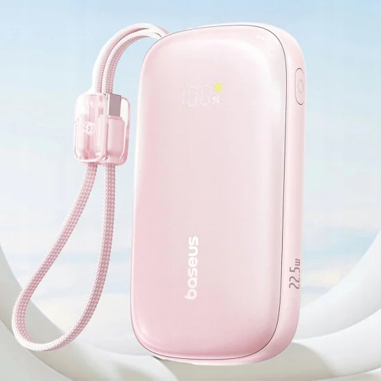 Външна батерия EnerFill FC21 Qpow 3 Ultra (E0027L02) - Baseus - с отделящ се кабел, 10000mAh, 22.5W - Мъгляво розово