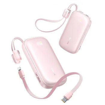 Външна батерия EnerFill FC21 Qpow 3 Ultra (E0027L02) - Baseus - с отделящ се кабел, 10000mAh, 22.5W - Мъгляво розово