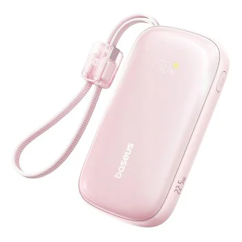 Външна батерия EnerFill FC21 Qpow 3 Ultra (E0027L02) - Baseus - с отделящ се кабел, 10000mAh, 22.5W - Мъгляво розово