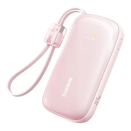 Външна батерия EnerFill FC21 Qpow 3 Ultra (E0027L02) - Baseus - с отделящ се кабел, 10000mAh, 22.5W - Мъгляво розово