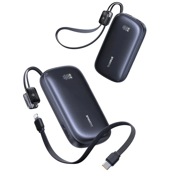 Външна батерия EnerFill FC21 Qpow 3 Ultra (E0027L00) - Baseus - с отделящ се кабел, 10000mAh, 22.5W - Космическо черно