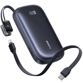 Външна батерия EnerFill FC21 Qpow 3 Ultra (E0027L00) - Baseus - с отделящ се кабел, 10000mAh, 22.5W - Космическо черно