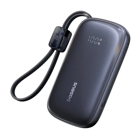 Външна батерия EnerFill FC21 Qpow 3 Ultra (E0027P00) - Baseus - с отделящ се кабел, 20000mAh, 45W - Космическо черно