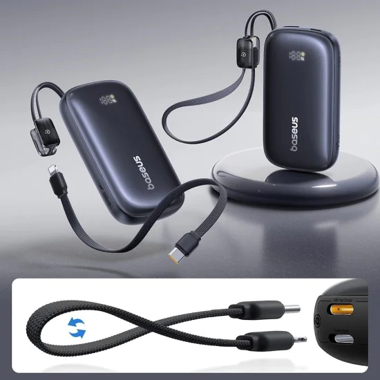 Външна батерия EnerFill FC21 Qpow 3 Ultra (E0027P00) - Baseus - с отделящ се кабел, 20000mAh, 45W - Космическо черно
