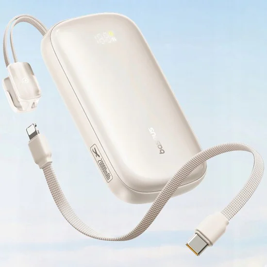Външна батерия EnerFill FC21 Qpow 3 Ultra (E0027P01) - Baseus - с отделящ се кабел, 20000mAh, 45W - Естествен титан