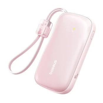 Външна батерия EnerFill FC21 Qpow 3 Ultra (E0027Q02) - Baseus - с отделящ се кабел, 10000mAh, 45W - Мъгляво розово