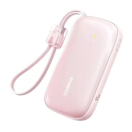 Външна батерия EnerFill FC21 Qpow 3 Ultra (E0027Q02) - Baseus - с отделящ се кабел, 10000mAh, 45W - Мъгляво розово