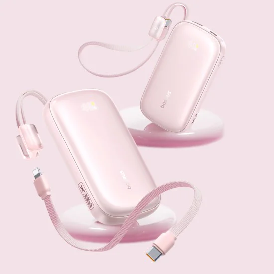 Външна батерия EnerFill FC21 Qpow 3 Ultra (E0027Q02) - Baseus - с отделящ се кабел, 10000mAh, 45W - Мъгляво розово