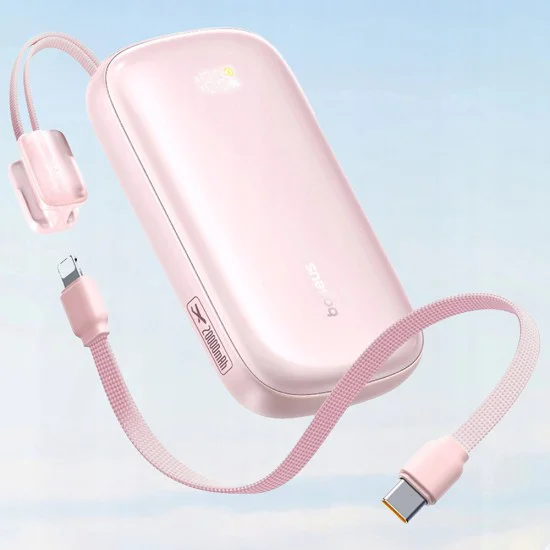 Външна батерия EnerFill FC21 Qpow 3 Ultra (E0027Q02) - Baseus - с отделящ се кабел, 10000mAh, 45W - Мъгляво розово