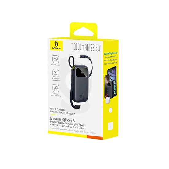Външна батерия Baseus EnerFill FC31 (P10082106123-00) - USB, Type-C, с кабел, 22.5W, 10000mAh - Черна