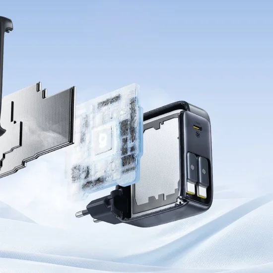 Зарядно за стена EnerCore CJ21 (E0121D00) - Baseus - с два прибиращи се Type-C кабела, 67W, 80см - Космическо черно