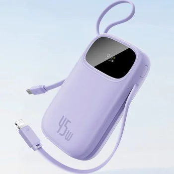 Външна батерия EnerFill FC31 Qpow 3 (E0028C02) - Baseus - USB-C/Lightning кабели, 10000mAh, 45W - Мъгляво лилаво