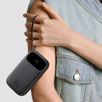 Външна батерия EnerFill FC31 Qpow 3 (E0028C00) - Baseus - USB-C/Lightning кабели, 10000mAh, 45W - Космическо черно