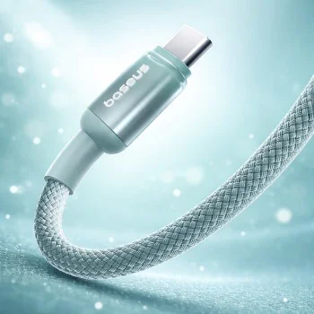 Кабел за данни Baseus Discolor Series (E0420801) - USB към Type-C, Найлонова оплетка, 480Mbps, 100W, 2м - Син/Зелен