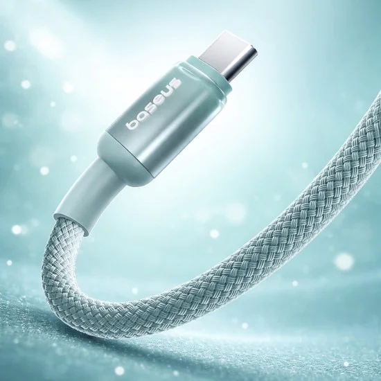 Кабел за данни Baseus Discolor Series (E0420800) - USB към Type-C, Найлонова оплетка, 480Mbps, 100W, 1м - Син/Зелен