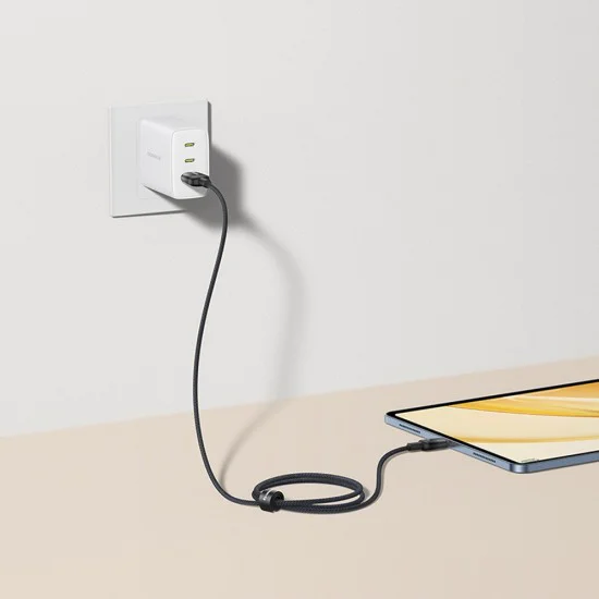 Кабел за данни Discolor (E0420803) - Baseus - Baseus - USB-A към USB-C, 100W, 480Mbps, 2м - Сребрист