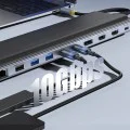 Докинг станция EliteJoy EH3 (B0114200) - Baseus - USB-C към 2x HDMI, DP, 10Gbps, SD/TF, RJ45 - Космическо сиво