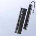 Докинг станция EliteJoy EH3 (B0114200) - Baseus - USB-C към 2x HDMI, DP, 10Gbps, SD/TF, RJ45 - Космическо сиво
