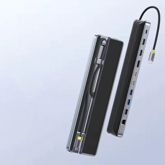 Докинг станция EliteJoy EH3 (B0114200) - Baseus - USB-C към 2x HDMI, DP, 10Gbps, SD/TF, RJ45 - Космическо сиво