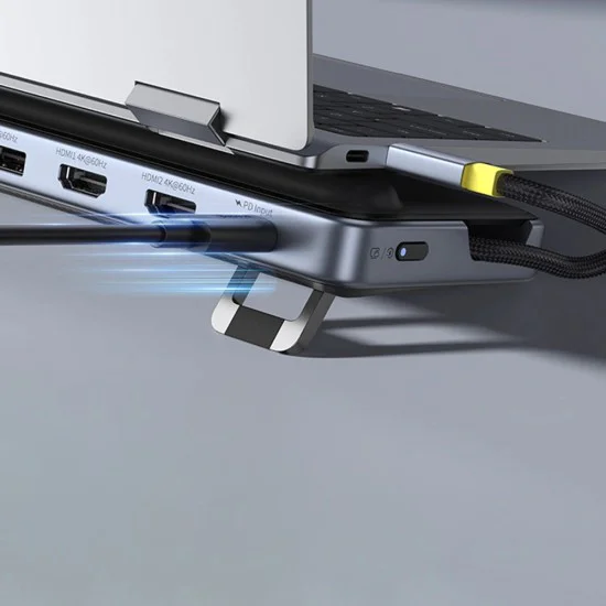 Докинг станция EliteJoy EH3 (B0114200) - Baseus - USB-C към 2x HDMI, DP, 10Gbps, SD/TF, RJ45 - Космическо сиво