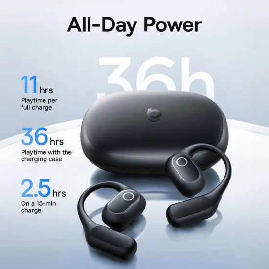 Безжични слушалки Baseus Eli 2i Fit (A0102604) - Open-Ear дизайн, Bluetooth 6.0, AI ENC, 600mAh - Черни