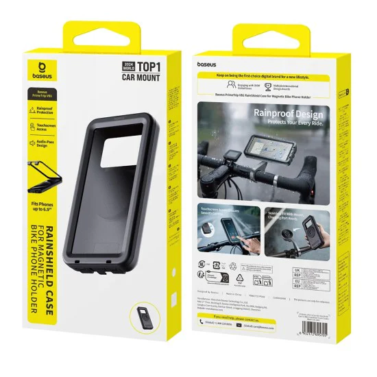 Водоустойчив калъф PrimeTrip VB1 RainShield (C0013D01) - Baseus - за магнитна стойка за колело, 6.9 - Черно