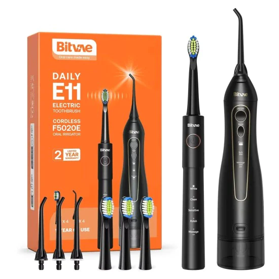 Комплект електрическа четка Bitvae E11 + Иригатор F5020E - Ултразвукова - Черен