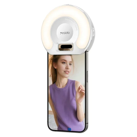 LED селфи лампа с щипка за телефон (DH13) - Yesido - 400mAh, 6.8W, 3 режима на светлина - Бяло