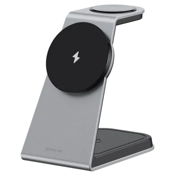 Безжична зарядна станция Proove Omni Power (WSOP15020003) - MagSafe, 3в1, 15W - Сива
