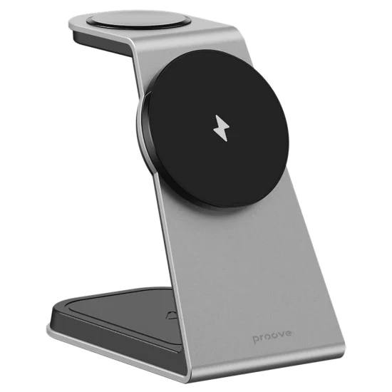 Безжична зарядна станция Proove Omni Power (WSOP15020003) - MagSafe, 3в1, 15W - Сива