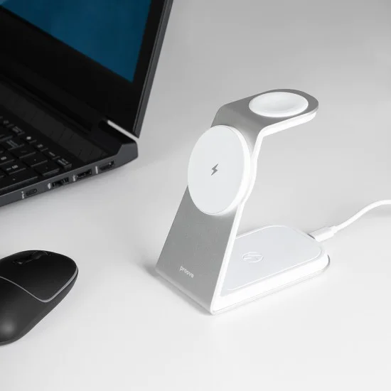 Безжична зарядна станция Proove Omni Power (WSOP15020003) - MagSafe, 3в1, 15W - Сива