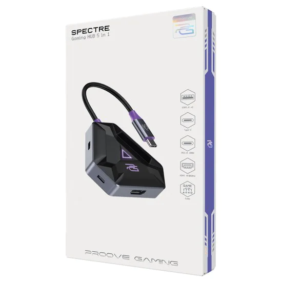 Докинг станция Proove Gaming Spectre 5в1 (HBPG10221205) - HDMI, USB 3.0, PD100W - Тъмносива