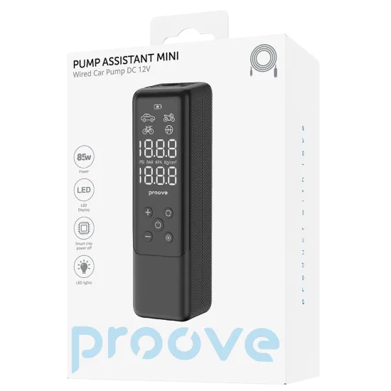 Мини компресор за гуми Proove Assistant Mini (PPAM85010901) - за запалка, 85W - Черен