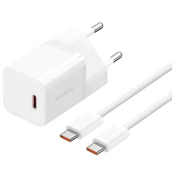 Зарядно устройство Type-C, бързо зареждане, GaN, 30W + кабел Type-C, 100W, 1m - Baseus (P1011090902213-00) - Moon White