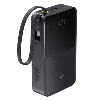 Външна батерия EnerFill Bipow2 Pro (E0027701) - Baseus - вграден USB-C кабел, 20000mAh, 22.5W, дисплей - Космическо черно
