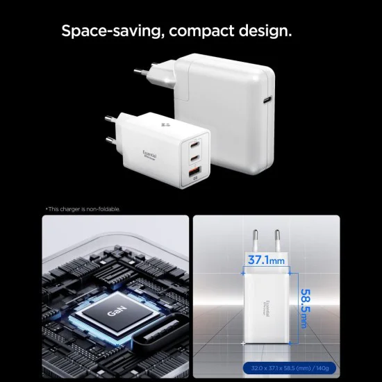 Зарядно устройство Spigen Essential EE673EU (ACH08710) - USB, 2x Type-C, Quantum Boost, 67W - Бяло