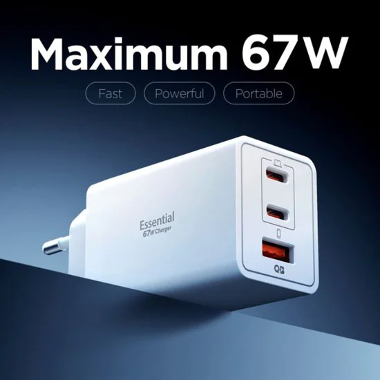 Зарядно устройство Spigen Essential EE673EU (ACH08710) - USB, 2x Type-C, Quantum Boost, 67W - Бяло