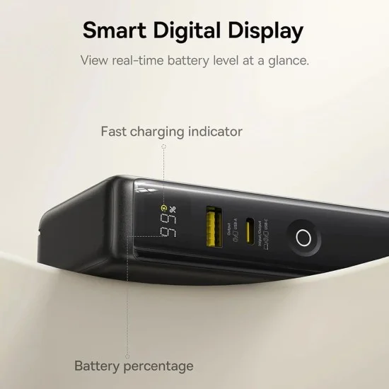 Външна батерия Nomos NT11 Omni (P10078807123-00) - Baseus - с USB-C кабел, 10000mAh, 67W, дисплей - Космическо черно
