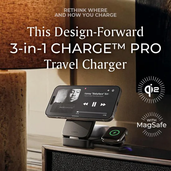 Безжично зарядно W106 (YL0424120009) 3в1 - Lisen - MagSafe, Qi2, сгъваема станция за iPhone/Apple Watch/AirPods, 15W - Сиво