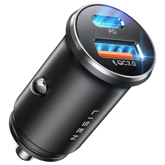 Зарядно за кола (YL0223090002) - Lisen - бързо зареждане, USB, Type-C, PD36W, QC18W - Черно